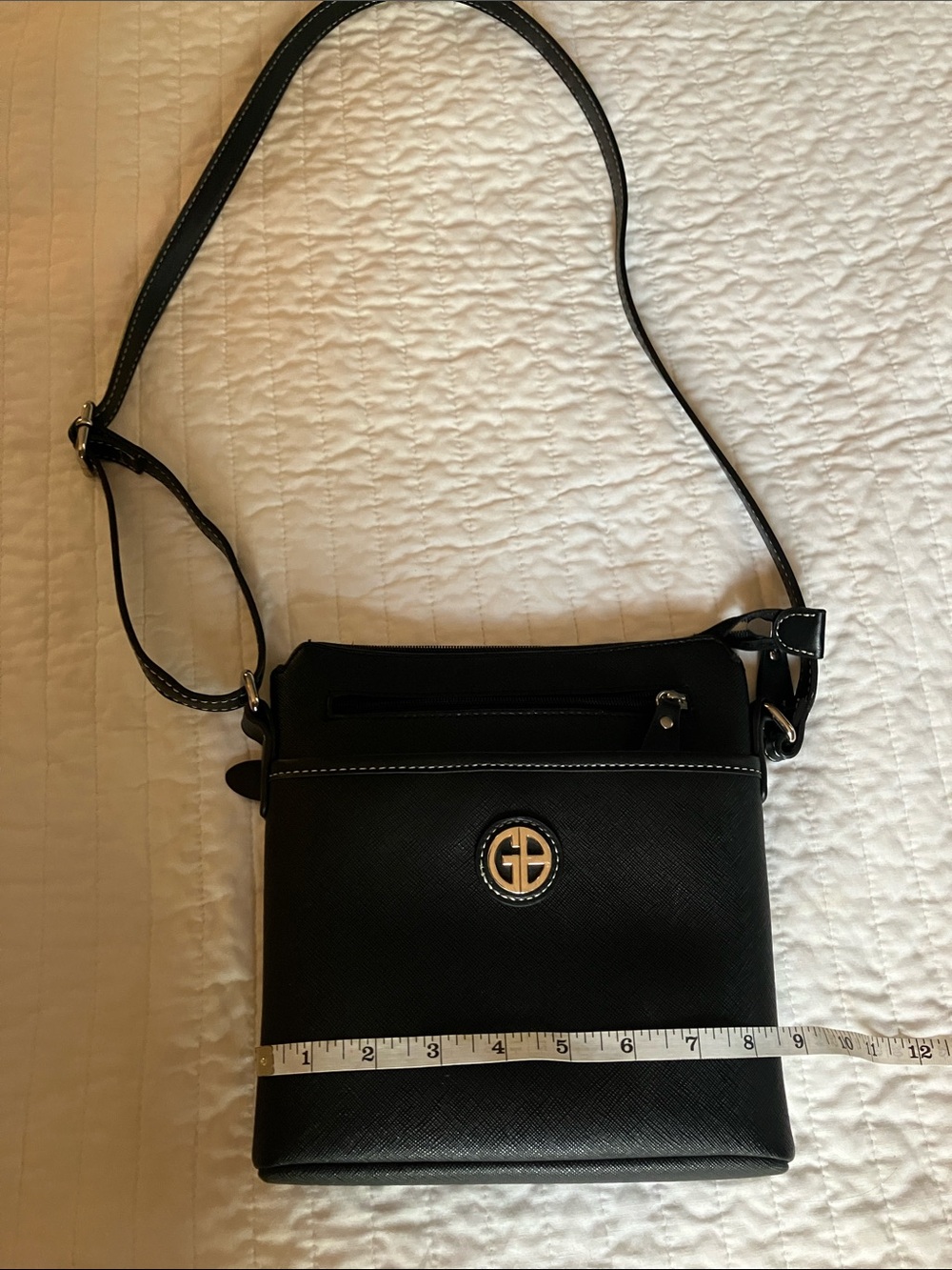 Black Crossbody Bag with Gold Emblem - Women's Shoulder Bag